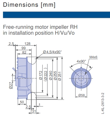 Чертеж вентилятора RH25V-2EP.WD.1R, арт. 113237